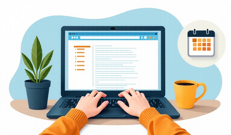 Illustration einer Person, die ein Online-Formular auf einem Laptop ausfüllt